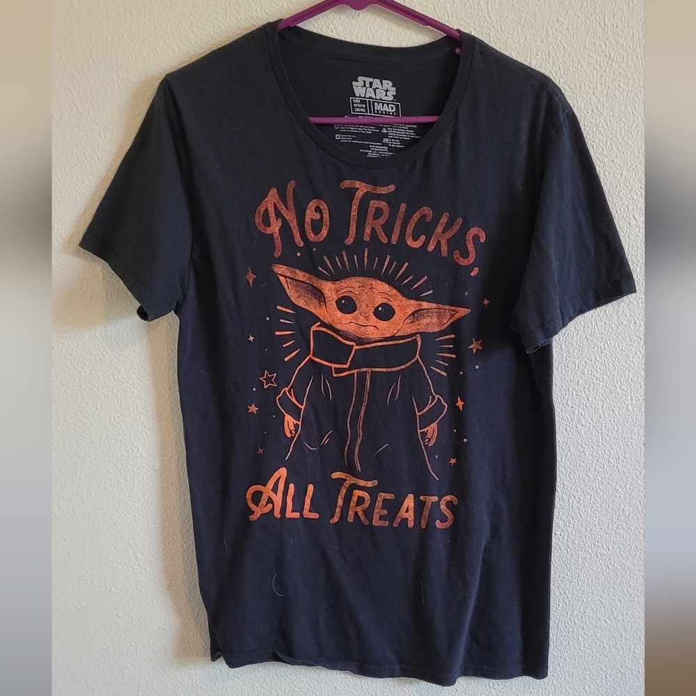 MAD Engine Black Tee with Orange Baby Yoda Graphic #94